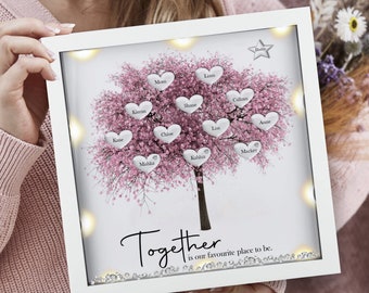 Personalised family tree, Mothers day gift, Mums birthday, Nans birthday,  Christmas gifts for her, New home gift, LED light gift