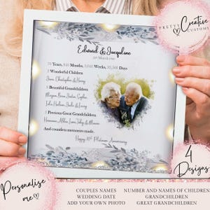 70th Wedding anniversary Gift for parents, 70th Anniversary photo frame, Platinum wedding anniversary gift, wedding Anniversary 70th
