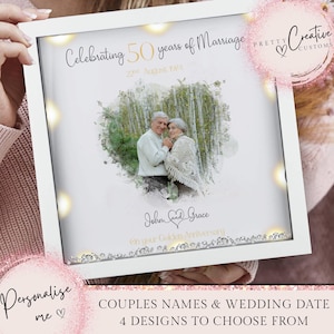 Regalo personalizado para el 50.° aniversario de oro Regalo de aniversario con foto personalizado Regalo de recuerdo de aniversario personalizado Marco para el 50.° aniversario de bodas