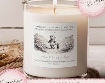 Vela de agradecimiento personalizada para profesores, regalo de fin de curso, regalo de agradecimiento para guardería y primaria, vela para niñera, Winnie the Pooh