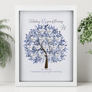 45th Wedding anniversary Gift Family tree framed print Sapphire wedding anniversary gift Wedding Gift Anniversary milestone gift A4 Frame