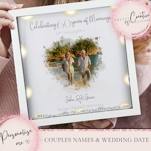Cadeau personnalisé pour 60e anniversaire de diamants, cadeau photo personnalisé pour souvenir d'anniversaire de mariage, cadre pour 60e anniversaire de mariage