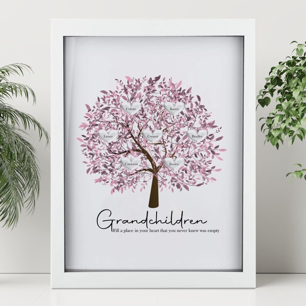 Personalised family tree framed print, Grandchildren fill a place, Mothers day, Mums birthday, Nans birthday, Gifts for her, New home gift