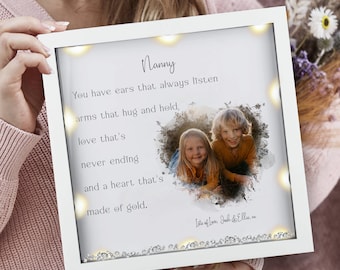 Personalised mothers day gift Nanny frame Nan birthday gift Mum birthday gift grandchildren frame gifts for her LED Light gift photo frame