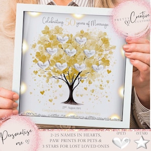 Personalised 50th Wedding anniversary Gift | Family tree framed print | Golden wedding anniversary gift | Anniversary milestone gift