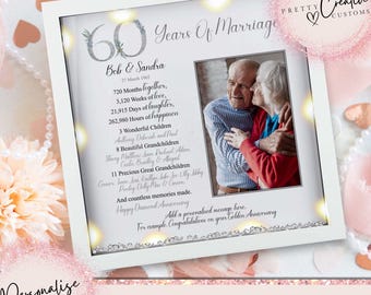 Then & Now 60th wedding anniversary gift for parents Diamond wedding anniversary gift Wedding anniversary milestone gift couples gift