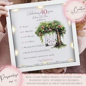 Regalo del 40.° aniversario de bodas / Regalo de aniversario enmarcado con arte de guijarros / Regalo de aniversario de bodas de rubí / Regalo de bodas / Aniversario importante