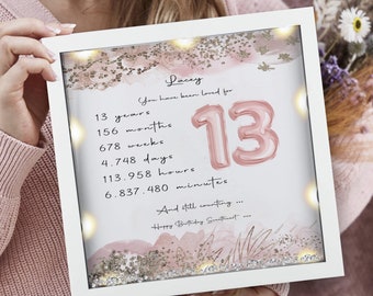 13th Birthday gift Personalised Birthday gift Daughter birthday gift 13th Milestone birthday frame Gifts for her Granddaughter gift