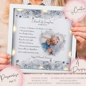 60th Wedding anniversary gift for parents, personalized Diamond wedding anniversary gift, 60th anniversary frame, grandparents anniversary