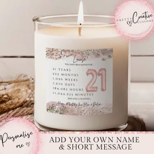 Vela de regalo para el 21 cumpleaños para ella Regalo de cumpleaños personalizado Regalo de cumpleaños para hija Marco de cumpleaños hito del 21 Regalo para nieta 21