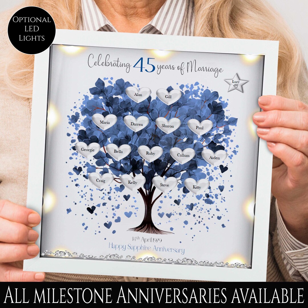 45th Wedding Anniversary Gift Family Tree Framed Print Sapphire Wedding
