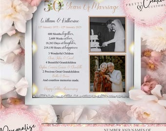 Then & Now 50th wedding anniversary gift for parents Golden wedding anniversary gift Wedding anniversary milestone gift couples gift