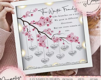 Personalised family tree frame, family tree gift, Mothers day gift, Mum birthday, Nan birthday, Gifts for her, our family tree, LED light