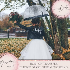Veste en jean personnalisée pour le mariage de Mme, transfert thermocollant, veste en cuir, autocollants, veste de mariée, veste de Mme, quelque chose de bleu