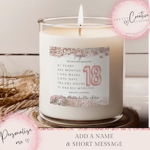 Personalised 18th Birthday candle, 18th Birthday gift for Daughter, Niece 18th Milestone, Granddaughter Gift 18th, Goddaughter 18th birthday