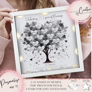 Presente de 70º aniversário de casamento | Impressão emoldurada de árvore genealógica | Presente de aniversário de casamento de platina | Presente de casamento | Presente de marco de aniversário