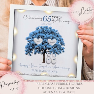 65th Wedding anniversary Gift, Sapphire wedding anniversary gift for parents,  70th Platinum Anniversary milestone frame for grandparents