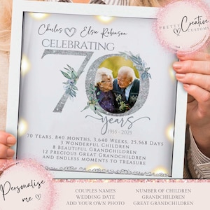 70th Wedding anniversary Gift | 70th Anniversary photo frame | Platinum wedding anniversary gift | Wedding Gift | Anniversary milestone gift