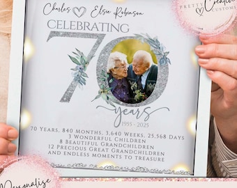 70th Wedding anniversary Gift | 70th Anniversary photo frame | Platinum wedding anniversary gift | Wedding Gift | Anniversary milestone gift