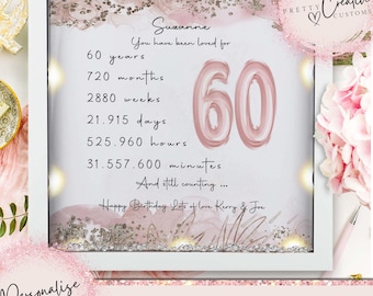 Regalos de 60 cumpleaños para mujeres Regalo de cumpleaños personalizado Regalo de cumpleaños para mamá Marco de cumpleaños número 60 Regalos para ella