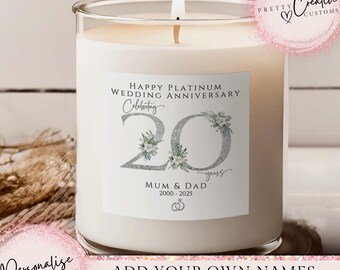 Vela de aniversario de bodas de platino, vela personalizada de aniversario de bodas de platino, vela ...
