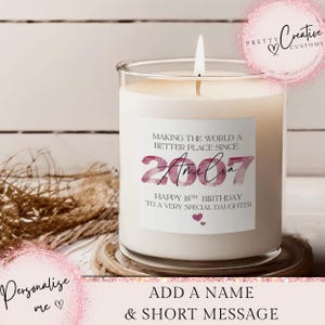 Personalised 18th Birthday candle, 18th Birthday gift for Daughter, Niece 18th Milestone, Granddaughter Gift 18th, Goddaughter 18th birthday