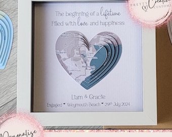 Regalo di fidanzamento, stampa personalizzata di una mappa, cornice con la location della proposta di matrimonio, regalo per il fidanzato/la fidanzata, regalo per la coppia, regalo di nozze