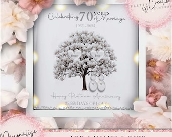 70th Wedding anniversary Gift, Platinum wedding anniversary gift for parents,  70th Platinum Anniversary milestone frame for grandparents