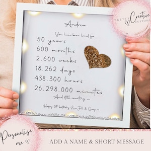 50th Birthday gifts for women Personalised Birthday gift Mum birthday gift 50th Milestone birthday frame Gifts for her