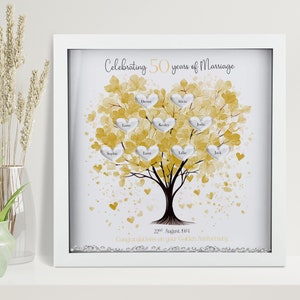 50th Wedding anniversary Gift Family tree framed print Golden wedding anniversary gift Wedding Gift Anniversary milestone gift 10" Frame