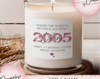 Kaars 21e verjaardag, cadeau voor haar, gepersonaliseerd cadeau 21e verjaardag, verjaardagscadeau dochter 21e mijlpaal verjaardag, cadeau kleindochter 21e
