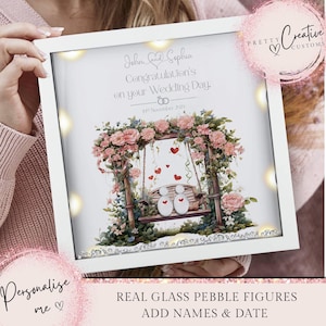 Regalo de boda personalizado, impresión enmarcada con guijarros, regalo de aniversario, regalo para recién casados, regalo de boda, regalo de unión civil, regalo de luz LED