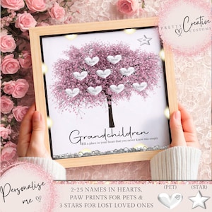Impression encadrée personnalisée d'arbre généalogique, cadeau de Noël pour petits-enfants, fête des mères, anniversaire de maman, anniversaire de nan, cadeaux pour elle, cadeau pour la maison