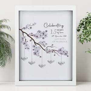 15th Wedding Anniversary Gift Family Tree Framed Print Wedding
