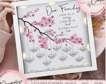 Personalised family tree frame, family tree gift, Christmas gift, Mum birthday, Nan birthday, Gifts for her, Mothers day gift LED light gift