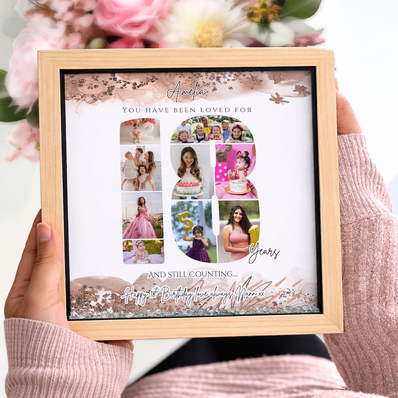 Personalised 18th Birthday gift for her, Daughter 18th birthday Milestone frame, Granddaughter 18th Gifts for her, custom 18th candle 8" Oak NO Lights
