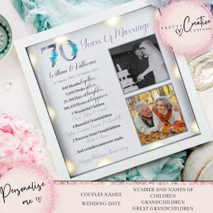Then & Now 70th wedding anniversary gift for parents Platinum wedding anniversary gift Wedding anniversary milestone gift couples gift