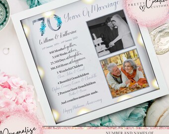 Allora e adesso Regalo per il 70° anniversario di matrimonio per i genitori Regalo per l'anniversario di nozze di platino Regalo per la pietra miliare dell'anniversario di matrimonio Regalo per coppie