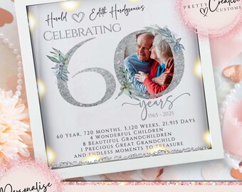 Cadeau 60-jarig huwelijk voor ouders, gepersonaliseerd diamanten huwelijkscadeau, fotolijst 60-jarig jubileum