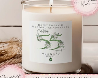 55th wedding anniversary candle, Emerald wedding anniversary Gift, Personalised 55th candle,55th anniversary parent, grandparent anniversary