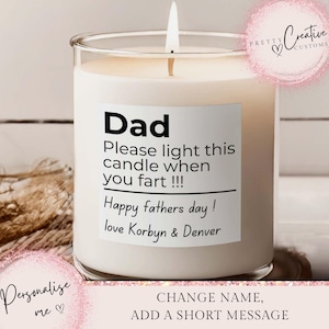 Funny Father&#39;s Day Gift For Dad Unique 60th 50th Dad Birthday Gift For Him Personalised Candle For When Dad Farts Gift ideas for dad