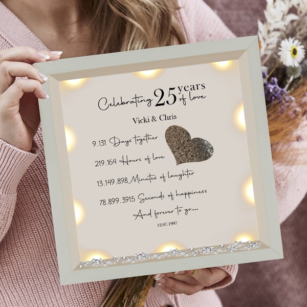 25th Wedding anniversary Gift | Glitter heart framed print | Silver wedding anniversary gift | Wedding Gift | Anniversary milestone gift