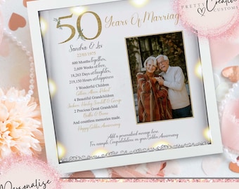 50° 50° Anniversario di Nozze d'Oro Regalo di Matrimonio Presenta Lui Suo Marito Moglie Albero Genealogico Cornice Foto Personalizzata - Cuore - Italia