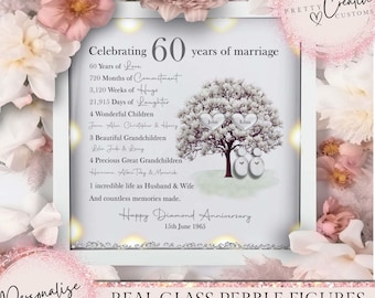 Personalisierter Jahrestagsgeschenk der 60. Hochzeit, Diamanthochzeitsjubiläumsrahmen, 60. Jahrestag, Meilensteinandenken des Diamantjubiläums