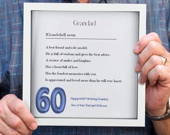 Grandad birthday gift 50th 55th 60th 65th 70th 75th 80th 85th 90th ANY AGE Birthday Gift, Gift for Grandad, Grandad Meaning Definition Frame