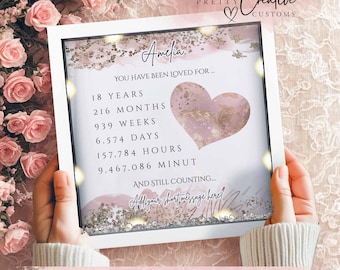 Cadeau personnalisé 18e anniversaire pour elle, cadre marquant l'anniversaire de sa fille 18e, cadeaux petite-fille 18e pour elle, bougie 18e personnalisée