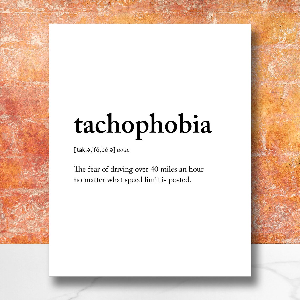 Tachophobia, Funny Definition, Wall Art, Dictionary Art, Minimalist