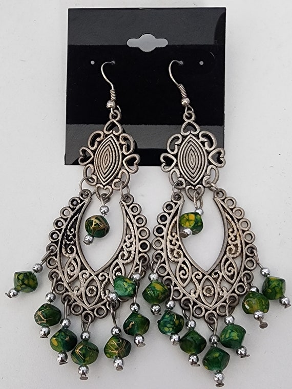 Boho Green Bead Earrings