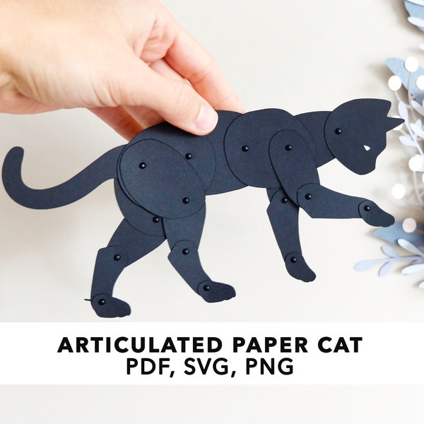 Schwarze Katze Papierpuppe Gliederpuppe