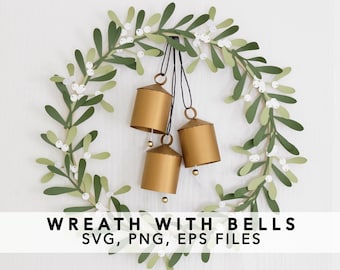 Christmas Paper Wreath with Bells SVG PNG EPS Cricut Project - Digital Download